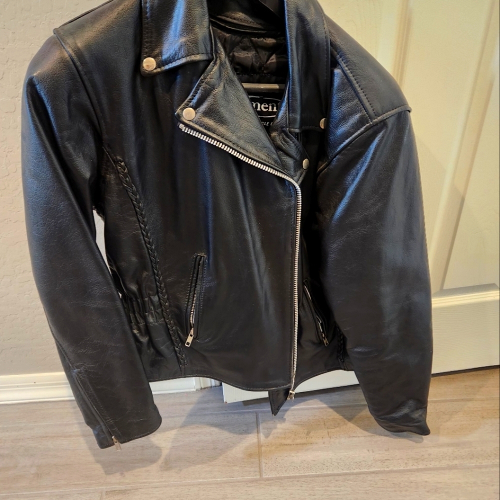 Woman's Black Leather Motorcycle Jacket